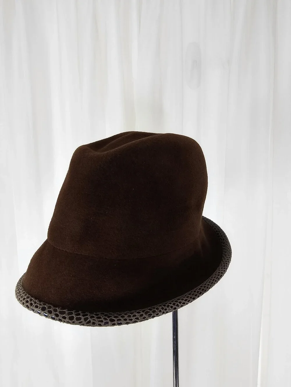 Vintage Ophelie Hats Brown Fur Felt Asymmetrical Cloche Mushroom Hat